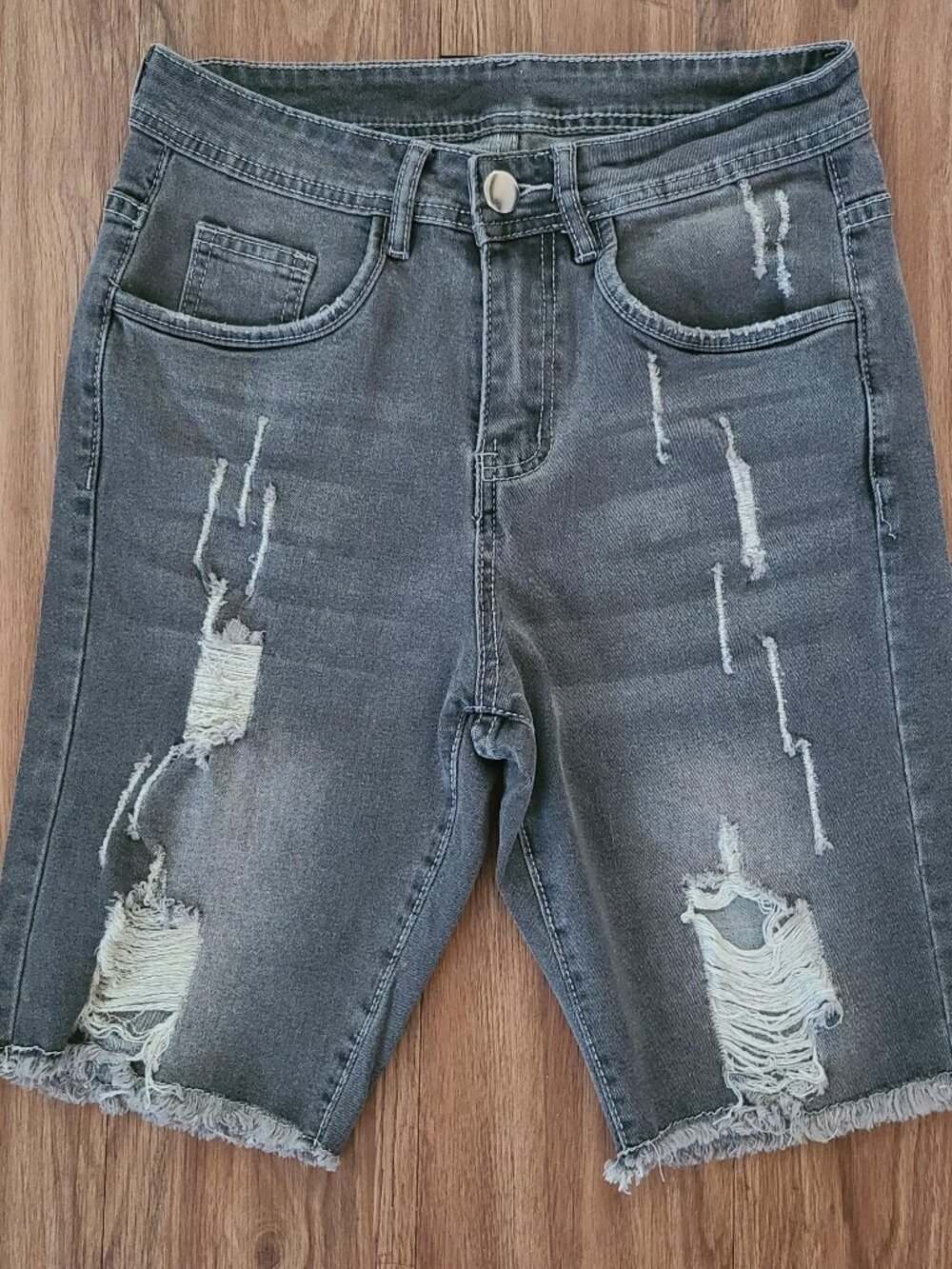 Manfinity Men’s Distressed Denim Jean Shorts Stretch Gray Size XS